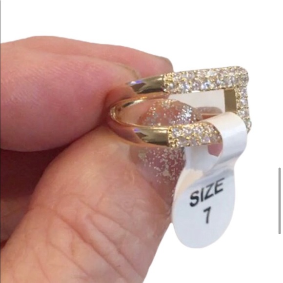 18K Gold Plated Pave CZ Stone Double Band Ring Size 7 Brand New - Picture 9 of 14